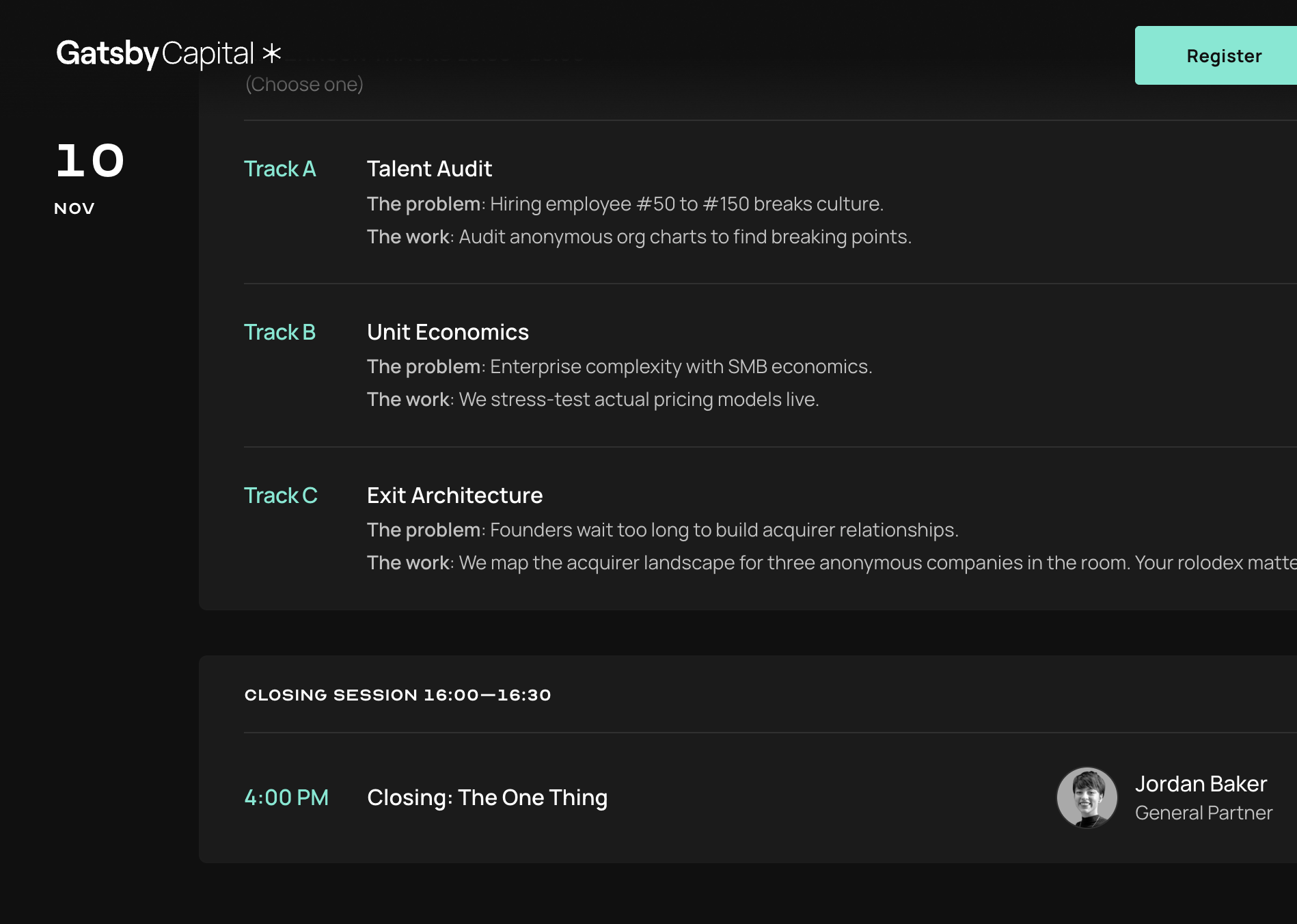 A multi-day event schedule